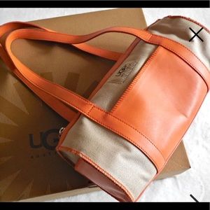 UGG Orange Leather & Sand Canvas Barrel Purse